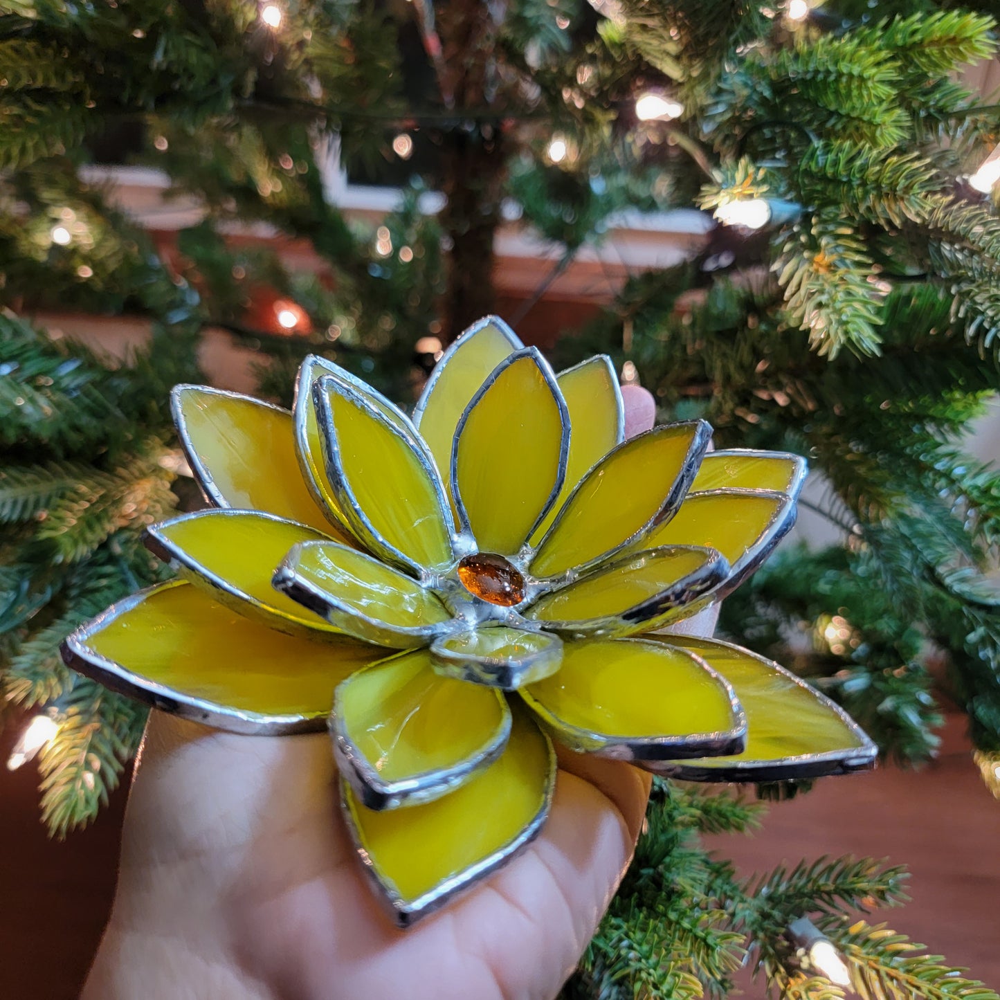 Lotus Flower Table Decoration - Succulent Stained Glass Candle Holder