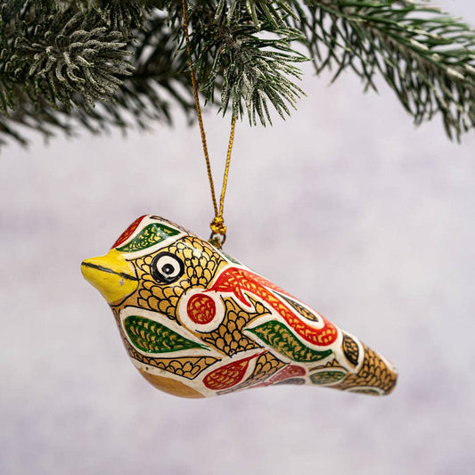 Yellow Floral Hanging Bird Ornament