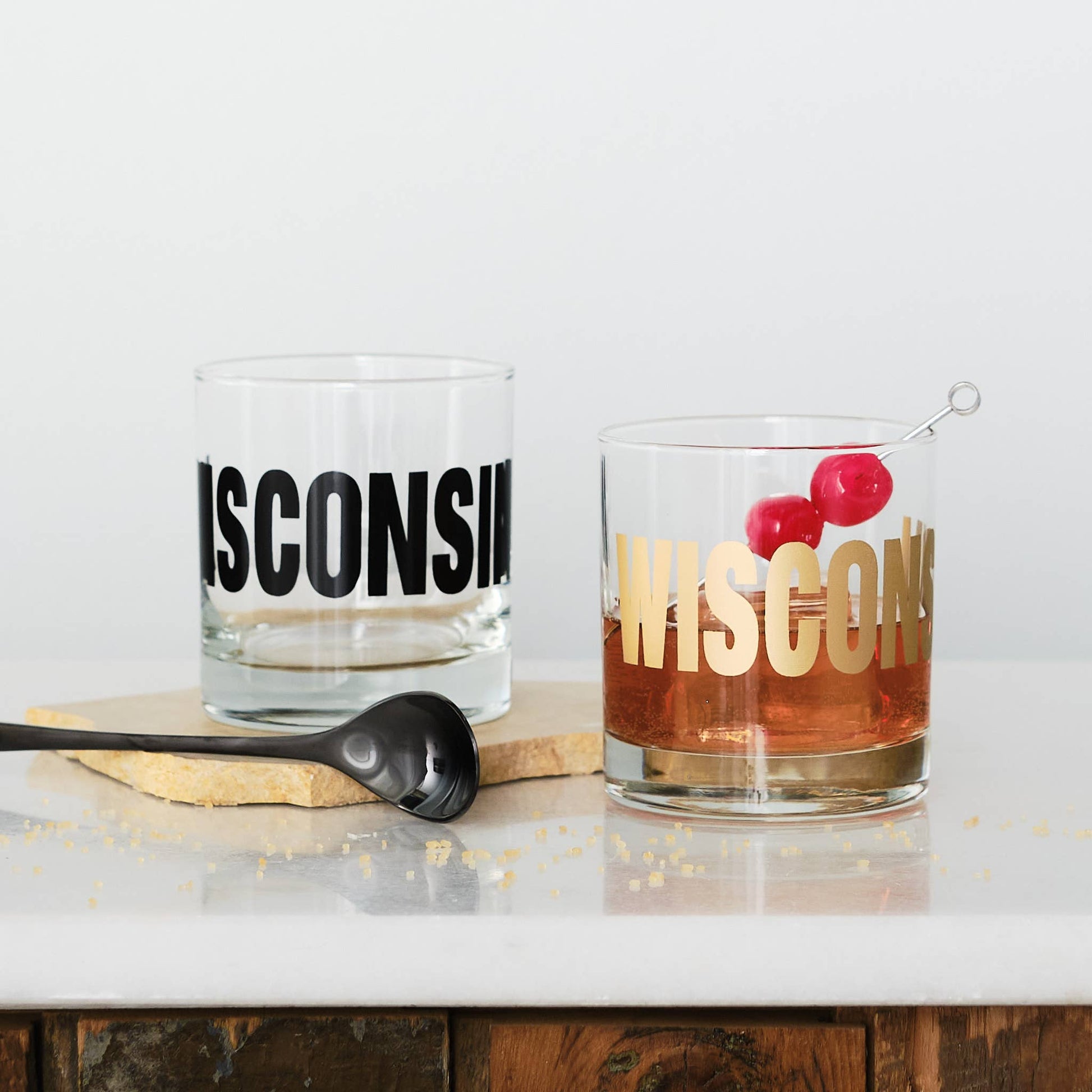 Wisconsin typography rock glasses