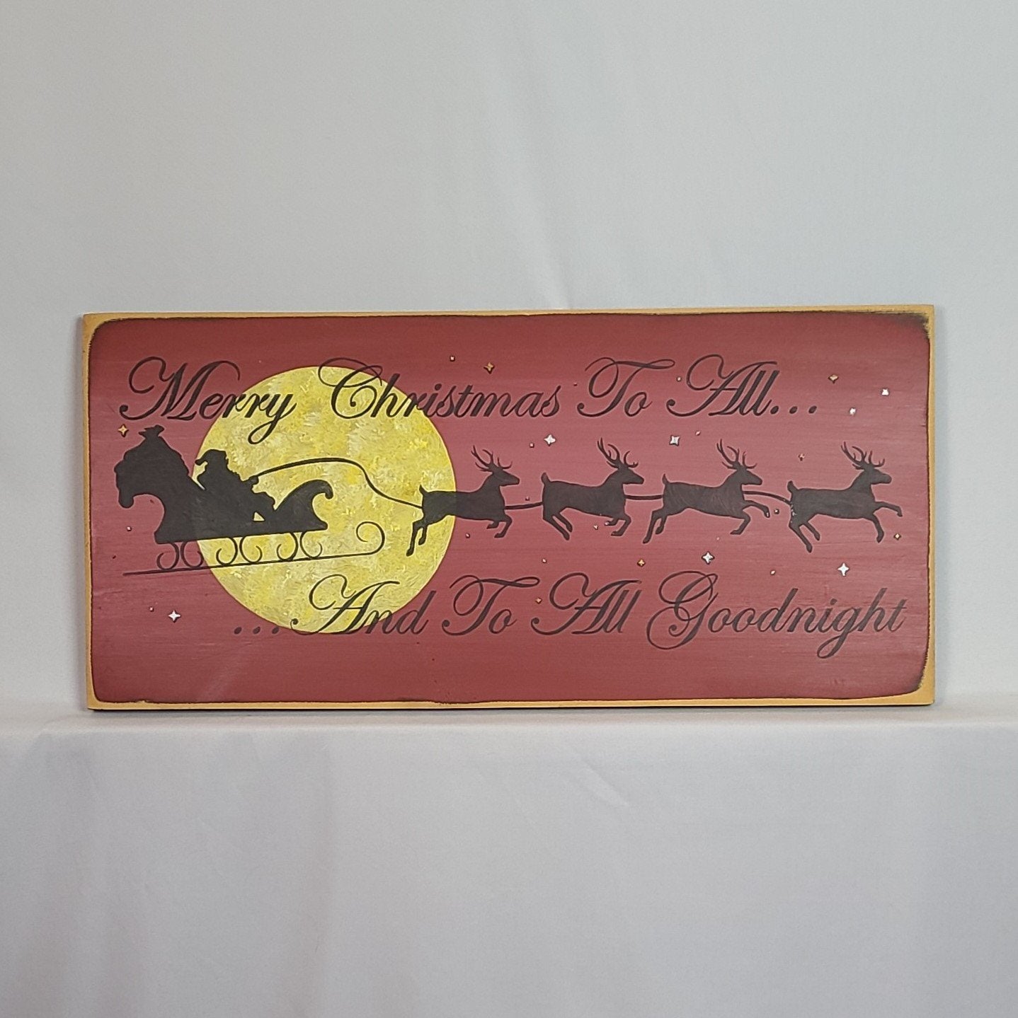 Merry Christmas Santa's Sleigh To All A Goodnight Wooden Sign red