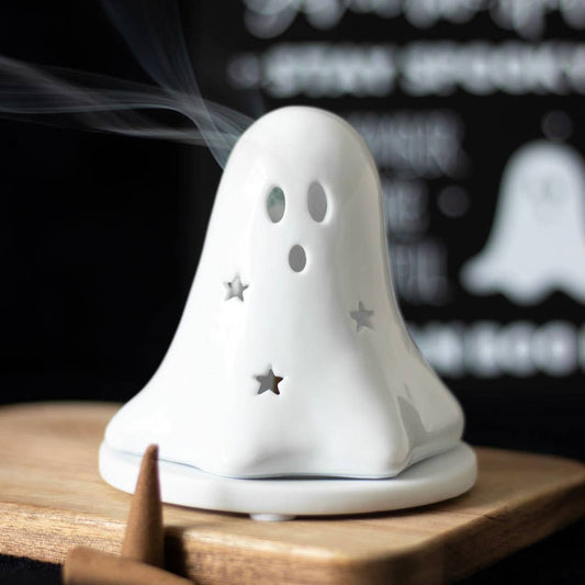 Ceramic Halloween Ghost Tealight & Incense Cone Holder
