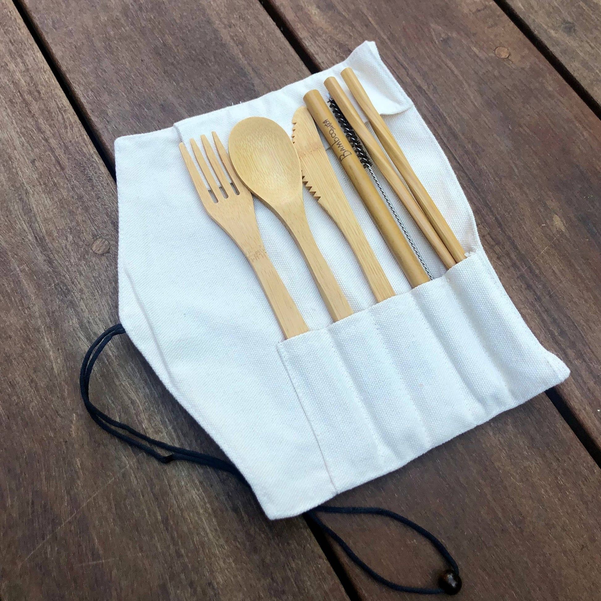 Bamboo travel cutlery set