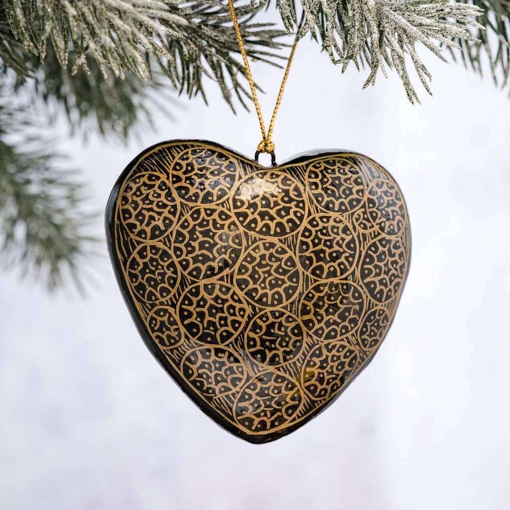 Black Gold Heart Ornament