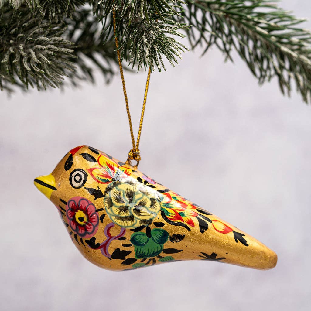 Gold Floral Hanging Bird Ornament