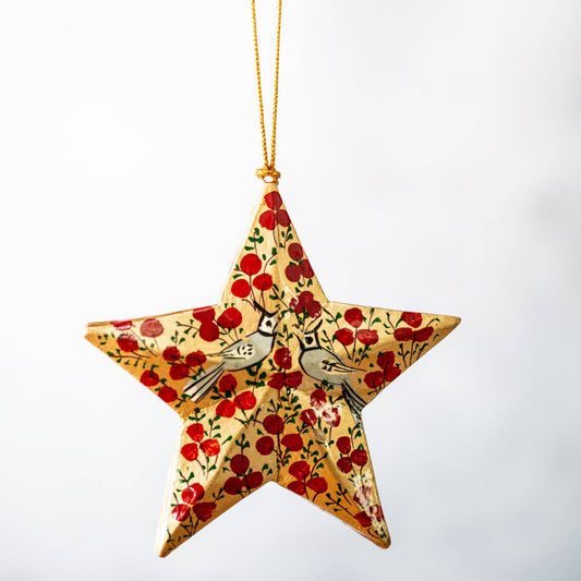 Red and Gold Bird 3D Hanging Star Ornament