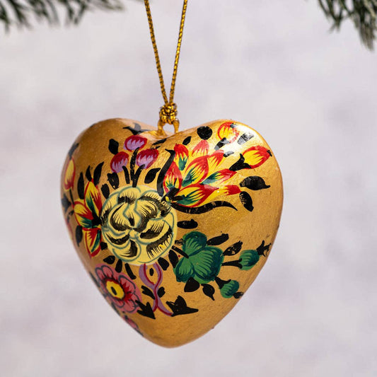 Gold Floral Hanging Heart Ornament