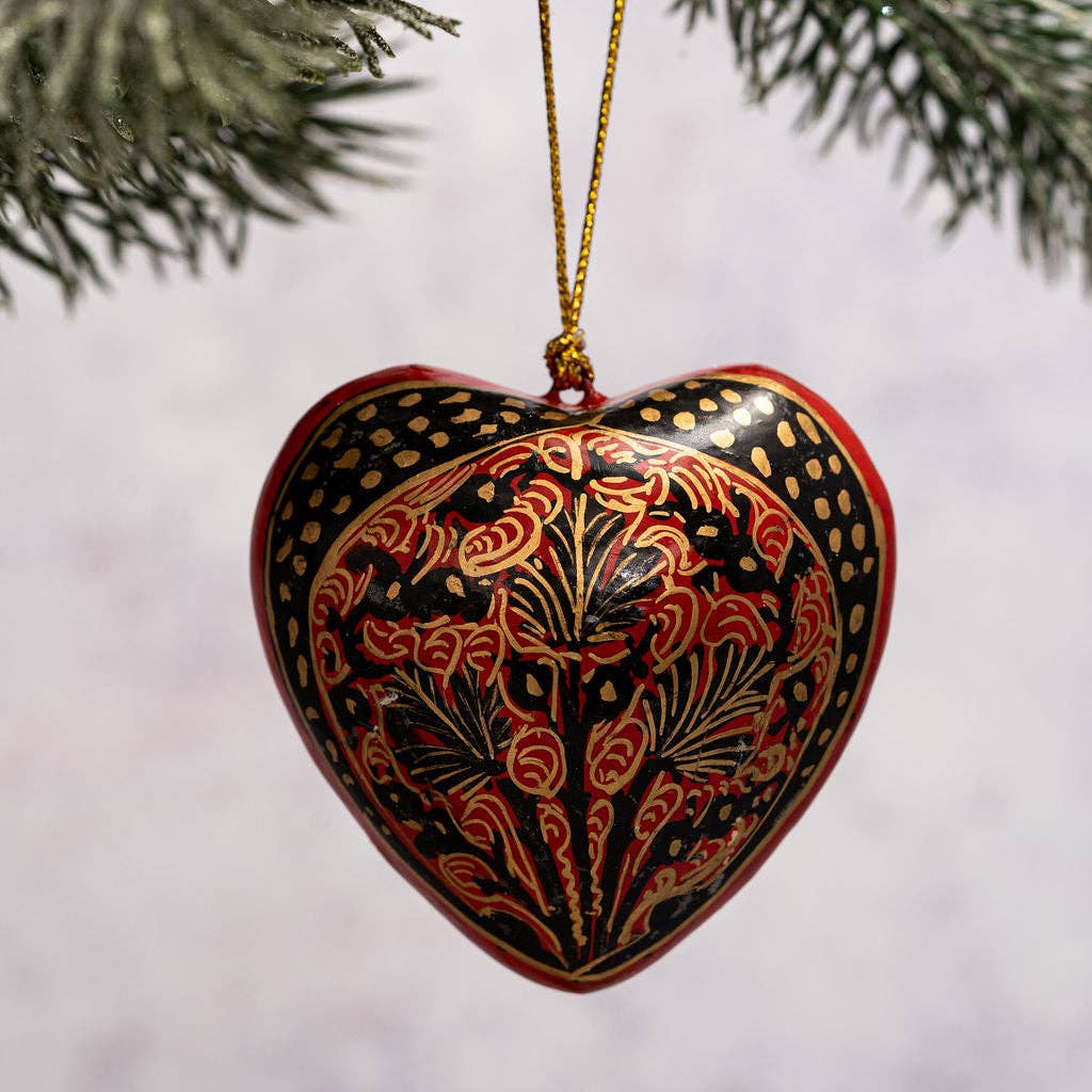 Red & Gold Chinar Hanging Heart Decoration